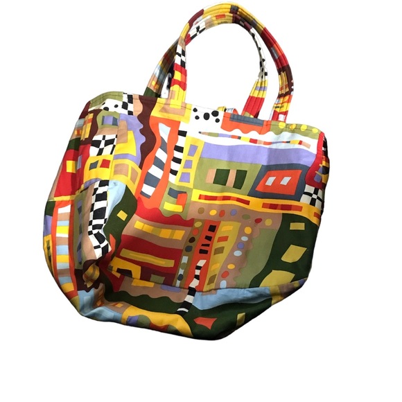 Handmade Bag Tote Abstract Art Colorblock Patchwork Reversible 15”X10” - Picture 4 of 4